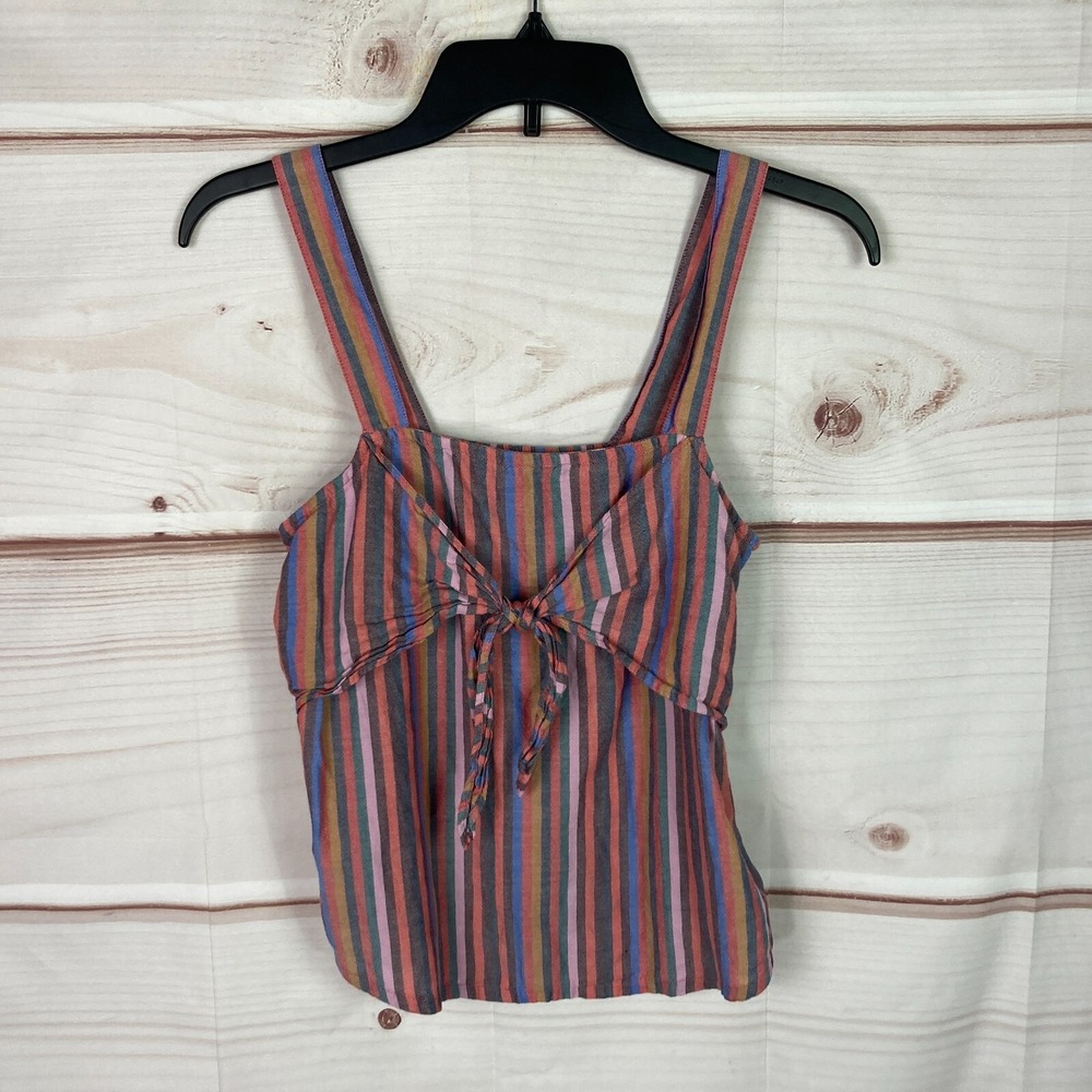 Madewell Top Womens 0 Rainbow Stripe Tie Front Cami Tank Square Neck‎ Sleeveless